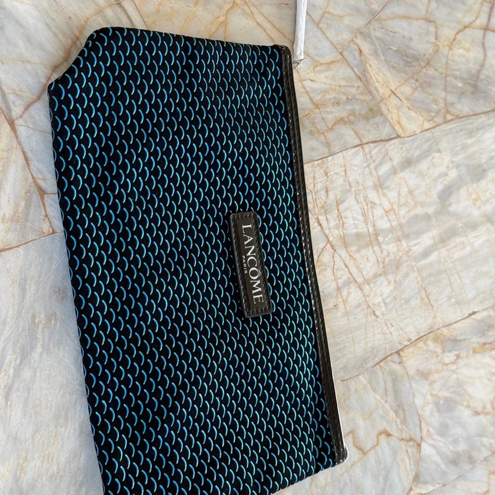 Lancome Black and Light Blue Patterned Cosmetic Pouch